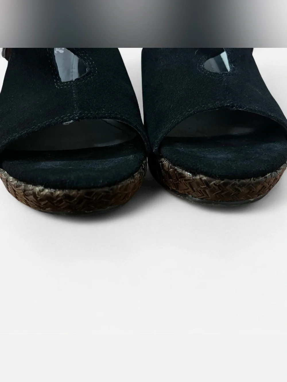 Matisse Black Suede Wedge Sandals with Woven Platform